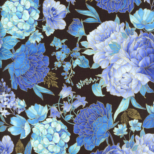Timeless Treasures Fabrics Escapade Black Floral Metallic Bouquet