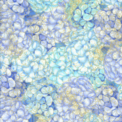 Timeless Treasures Fabrics Escapade Blue Packed Metallic Hydrangea