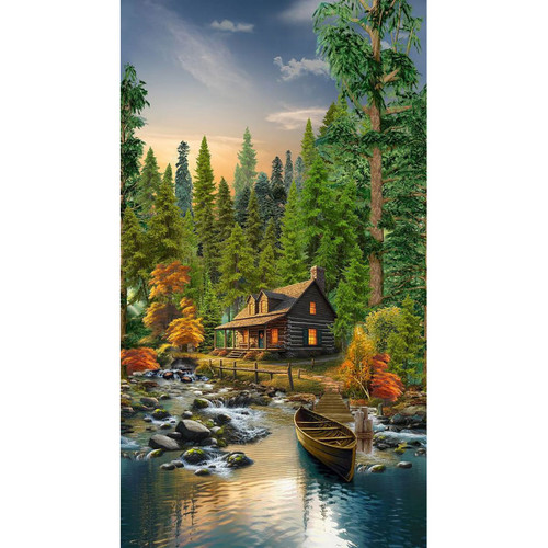 Timeless Treasures Fabrics Woodland Retreat Multi Cabin Scenic Panel 24 Inch