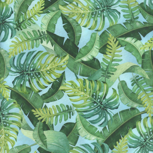 Benartex Fabrics Paradise Awaits Nicole Decamp Leaves of Paradise Blue Green