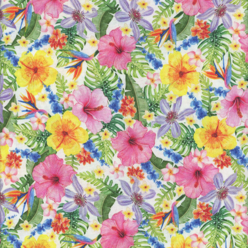 Benartex Fabrics Paradise Awaits Nicole Decamp Tropical Garden White
