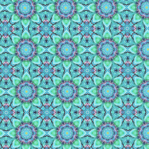 Hoffman Fabrics Bubblelicious Marlies Turquoise Blue Green Flower Bloom Tiles
