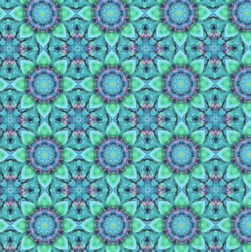 Hoffman Fabrics Bubblelicious Marlies Turquoise Blue Green Flower Bloom Tiles