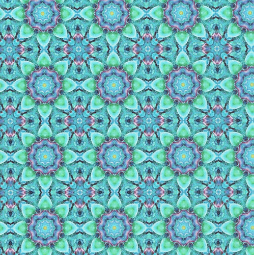 Hoffman Fabrics Bubblelicious Marlies Turquoise Blue Green Flower Bloom Tiles