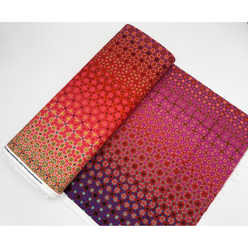 Hoffman Fabrics Bubblelicious Marlies Sunset Pink Red Purple Exploding Tile Ombre