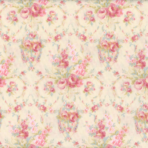 Clothworks Fabrics Charlotte Pink Cream Green Sconce Roses Damask