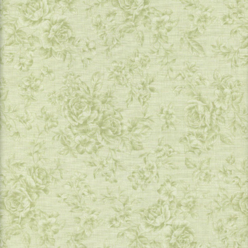 Clothworks Fabrics Charlotte Sage Green Tonal Roses Linen Texture