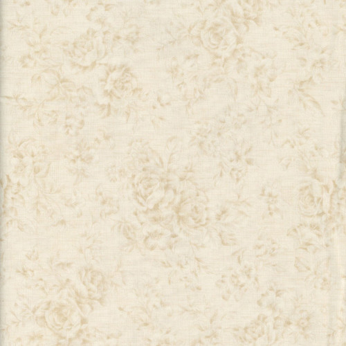 Clothworks Fabrics Charlotte Sage Cream Tonal Roses Linen Texture
