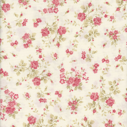 Clothworks Fabrics Charlotte Cream Pink Rose Floral Spray