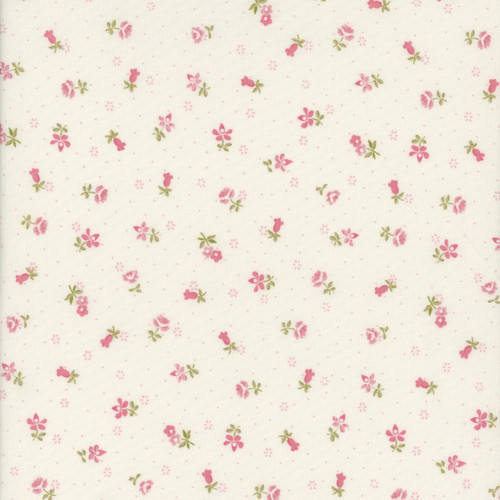 Clothworks Fabrics Charlotte Cream Pink Dotted Rosebud Floral
