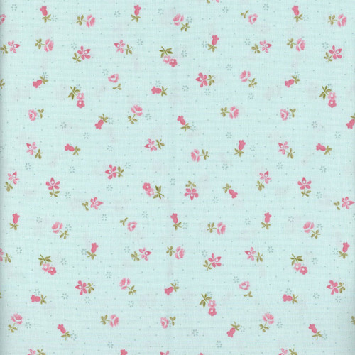 Clothworks Fabrics Charlotte Aqua Blue Pink Dotted Rosebud Floral