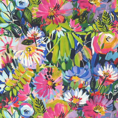 Clothworks Fabrics Sunset Meadow by Melissa Polomsky Pink Lime Purple Blue Flower Blooms