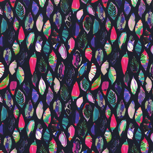 Clothworks Fabrics Sunset Meadow by Melissa Polomsky Teal Blue Pink Black Leaves