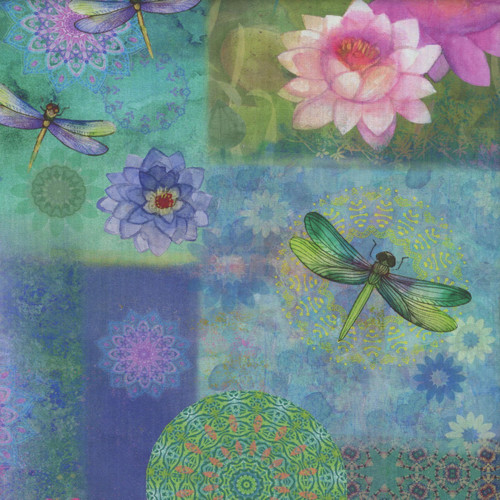 Clothworks Fabrics Lily Pond by Sue Zipkin Blue Patchwork
