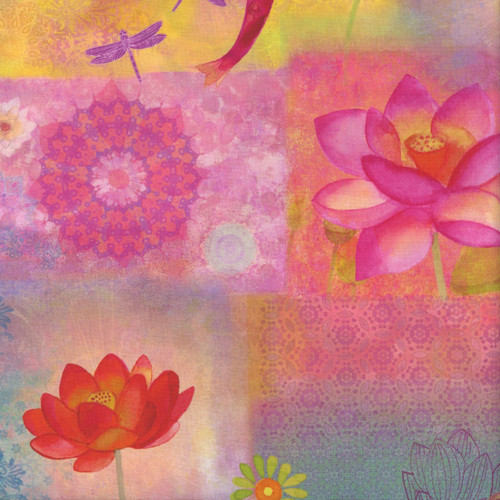 Clothworks Fabrics Lily Pond by Sue Zipkin Pink Patchwork