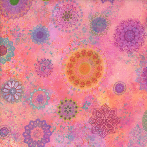 Clothworks Fabrics Lily Pond by Sue Zipkin Pink Mandalas