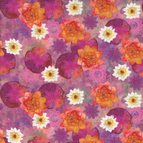 Clothworks Fabrics Lily Pond by Sue Zipkin Pink Mixed Lilies