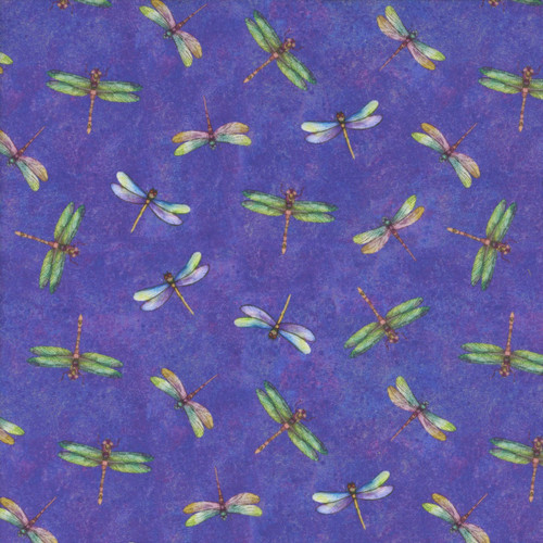 Clothworks Fabrics Lily Pond by Sue Zipkin Purple Dragonflies