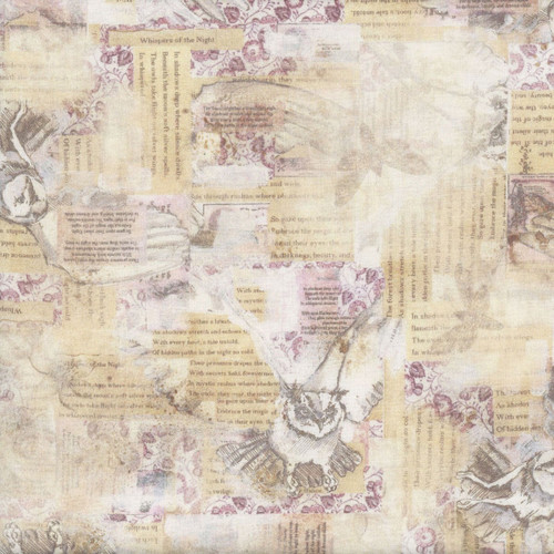 Clothworks Fabrics Night Whispers Khaki Brown Owl Collage