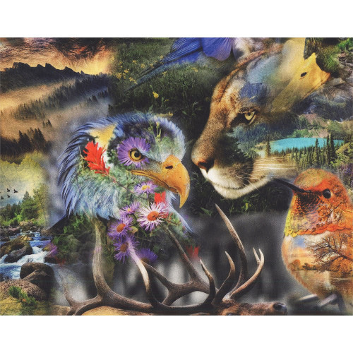 Hoffman Fabrics Wild and Woven Meadow Green Purple Brown Nature Collage