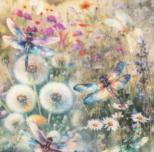 Hoffman Fabrics Wings over Wildflowers Spring Dragonflies Daisies Russian Sage Dandelion