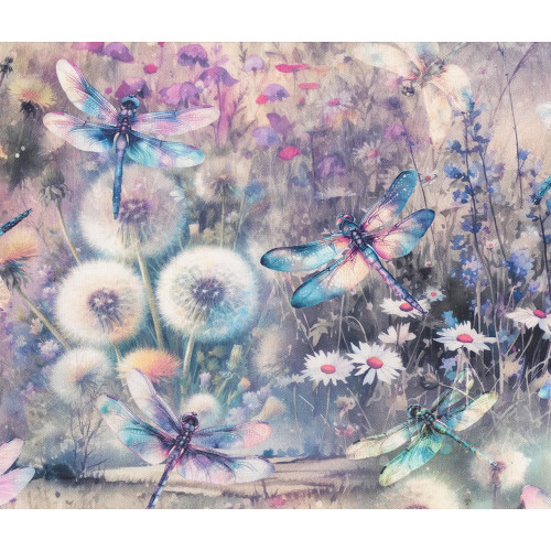 Hoffman Fabrics Wings over Wildflowers Wisteria Purple Blue Dragonflies Daisies Sage Dandelion