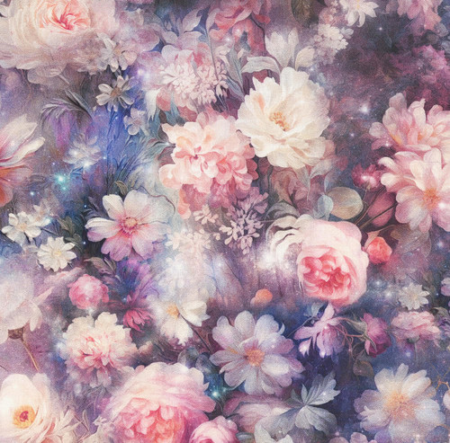 Hoffman Fabrics Wings over Wildflowers Amethyst Purple Pink Sparkling Floweres Rose Peony