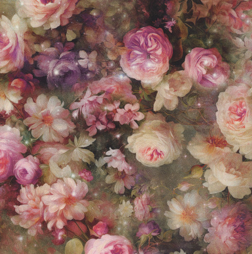 Hoffman Fabrics Wings over Wildflowers Meadow Pink Green Brown Sparkling Floweres Rose Peony