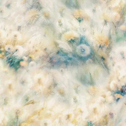 Hoffman Fabrics Wings over Wildflowers Lemon Grass Green Yellow Impressionist Dandelion Wildflowers