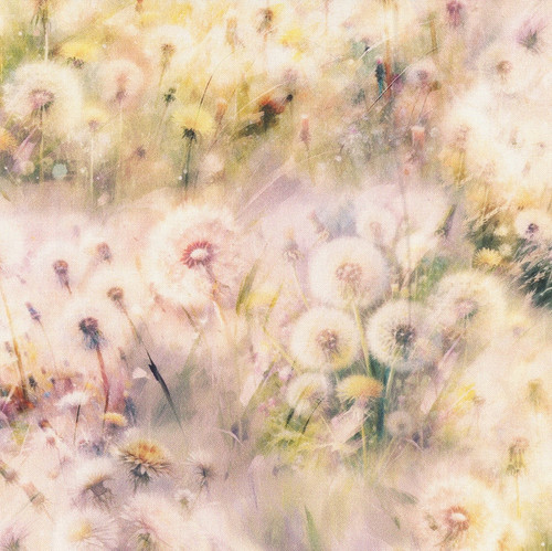 Hoffman Fabrics Wings over Wildflowers Dandelion Purple Green Impressionist Dandelion Wildflowers