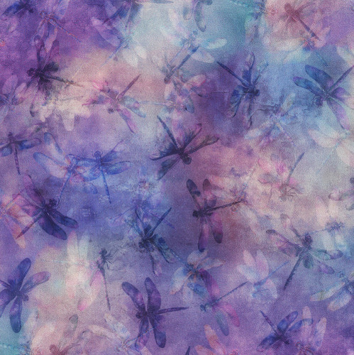 Hoffman Fabrics Wings over Wildflowers Hyacinth Shadow Dragonflies