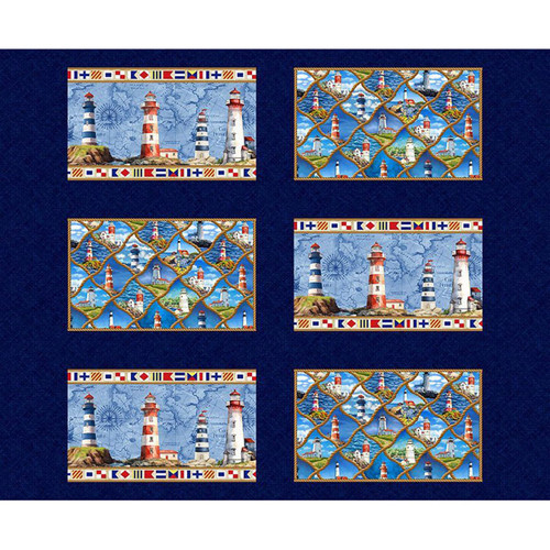 Timeless Treasures Ocean Life Nautical Lighthouse Placemat Panel