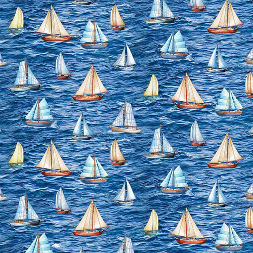Timeless Treasures Fabrics Ocean Blue Sailboats in the Sea