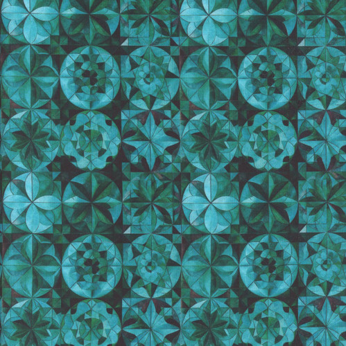Quilting Treasures Fabrics Solstice Kaleidoscope by Dan Morris Teal Blue Packed Stained Glass Circles