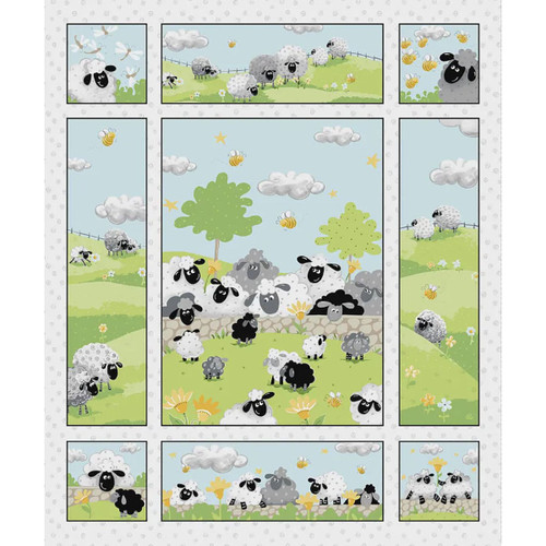 Clothworks Fabrics Suzy Bee Lewe the Ewe Sheep Quilt Fabric Panel 36 White Green