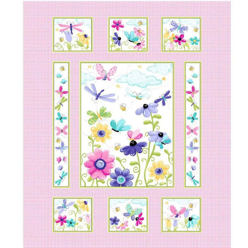 Clothworks Fabrics Suzybee Flutter the Butterfly 36 Inch Quilt Panel Pink