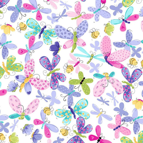 Clothworks Fabrics Suzybee Flutter the Butterfly Purple Butterflies