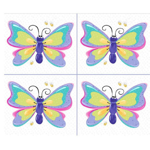 Clothworks Fabrics Suzybee Flutter the Butterfly 36 Inch Fat Quarter Panel White