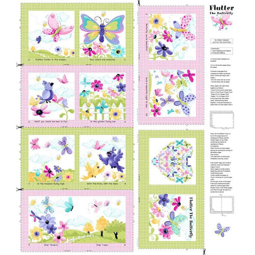 Clothworks Fabrics Suzybee Flutter the Butterfly 36 Inch Storybook Fabric Panel White