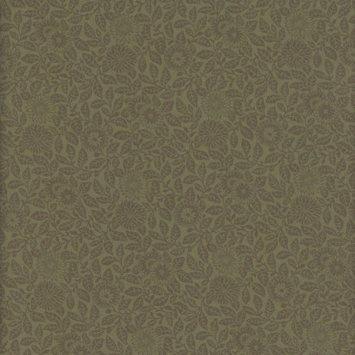 Marcus Fabrics Wild Flowers Smithsonian Institution Flower Field Hunter, fabric pattern featuring intricate floral designs in shades of green and brown. Marcus Fabrics Wild Flowers Smithsonian Institution Flower Field Hunter, fabric pattern featuring intricate floral designs in shades of green and brown.