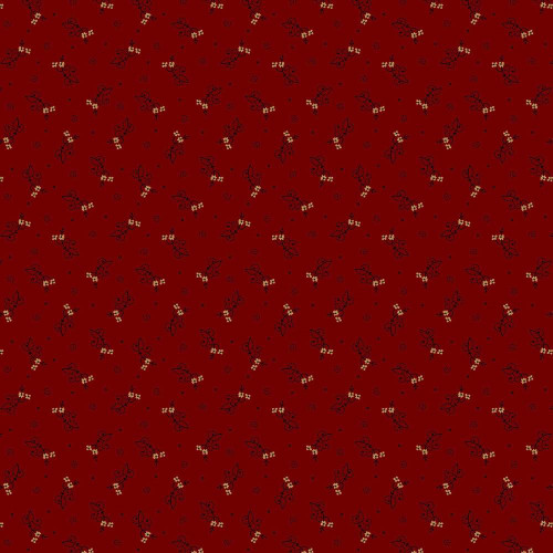 Marcus Fabrics Prairie Dry Goods 2 Pam Buda Flower Whimsy Red, fabric with a red background featuring a pattern of small white flowers and black dotted butterfly outlines. Marcus Fabrics Prairie Dry Goods 2 Pam Buda Flower Whimsy Red, fabric with a red background featuring a pattern of small white flowers and black dotted butterfly outlines.