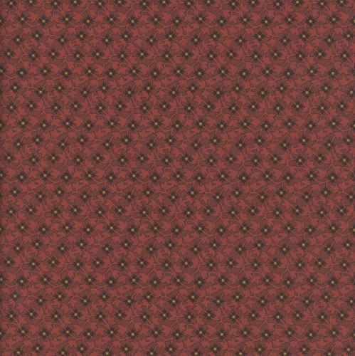 Marcus Fabrics Prairie Dry Goods 2 Pam Buda Sparkle Cheddar, intricate holiday-themed fabric with a red background, black holly leaves, and yellow berries. Marcus Fabrics Prairie Dry Goods 2 Pam Buda Sparkle Cheddar, intricate holiday-themed fabric with a red background, black holly leaves, and yellow berries.