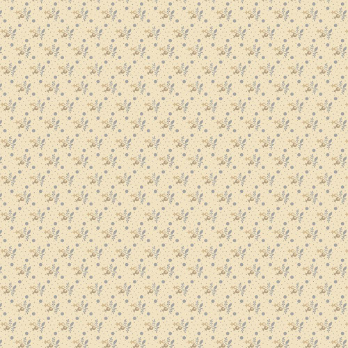 Marcus Fabrics Stash Happy Jeni Gaston Ditsy Cream, floral and dot pattern in cream, beige, and light gray colors.