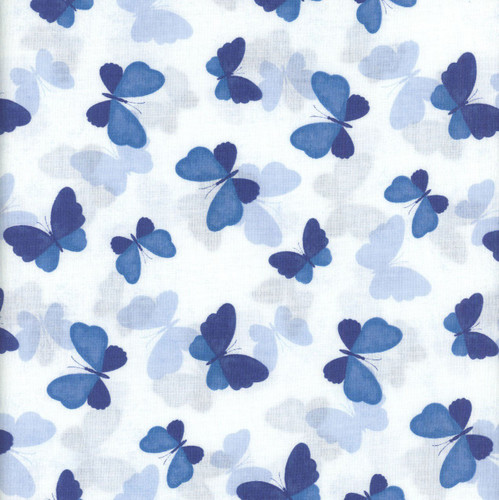 Wilmington Prints Fabrics Blissful Blues Jennifer Pugh  Butterfly Toss White
