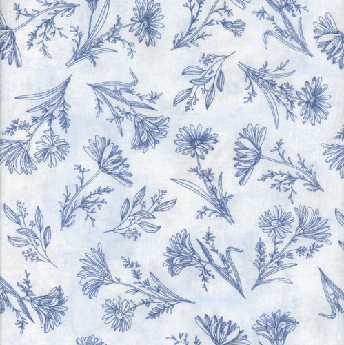 Wilmington Prints Fabrics Blissful Blues Jennifer Pugh  Floral Toile White
