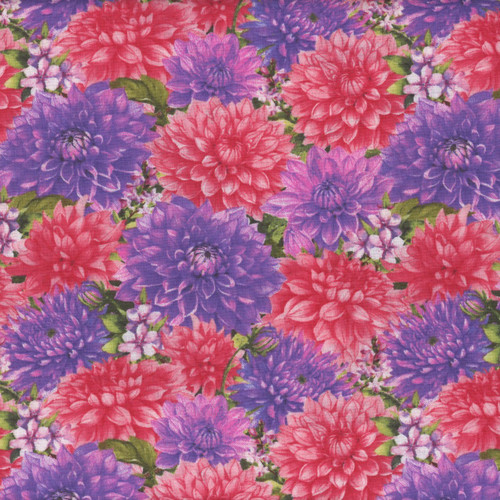 Wilmington Prints Fabrics Dahlia Botanica Nancy Mink Packed Floral Pink Purple