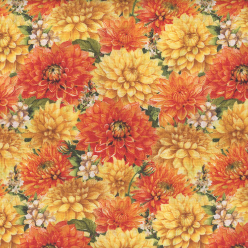 Wilmington Prints Fabrics Dahlia Botanica Nancy Mink Packed Floral Yellow Orange