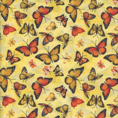 Wilmington Prints Fabrics Dahlia Botanica Nancy Mink Butterflies Yellow
