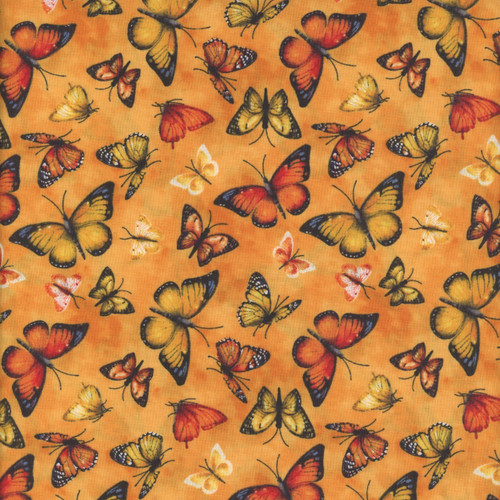 Wilmington Prints Fabrics Dahlia Botanica Nancy Mink Butterflies Orange