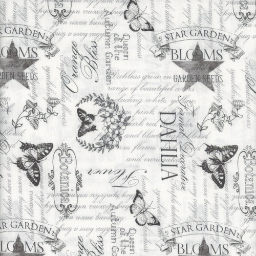 Wilmington Prints Fabrics Dahlia Botanica Nancy Mink Ephemera White